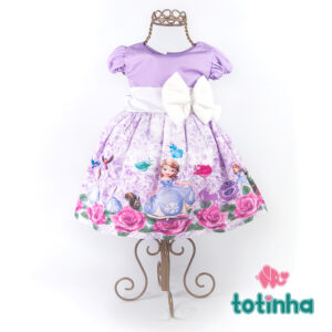 Vestido Princesinha Sofia Lilás com Laço Branco