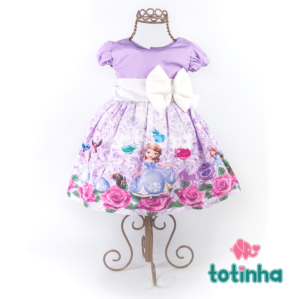 Vestido Princesinha Sofia Lilás com Flores - Totinha