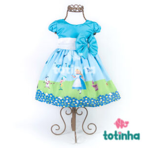 Vestido Alice no País das Maravilhas Laço Azul