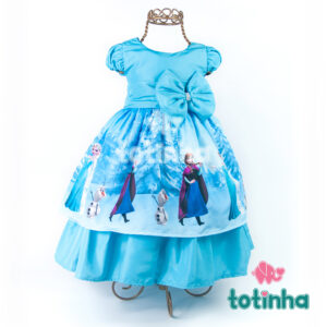 Vestido Frozen com Laço Azul