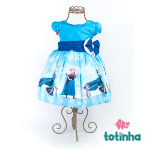 Vestido Frozen com Laço Branco