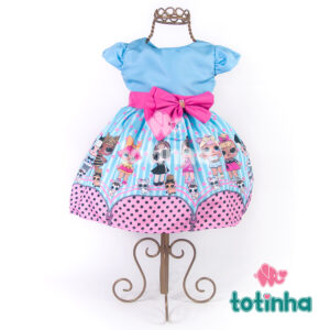 Vestido LOL Azul com Laço Rosa
