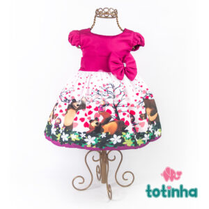 Vestido Masha e o Urso Rosa Chuva de Coração