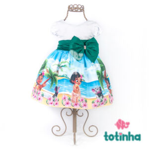 Vestido Branco Moana Baby com Laço Verde