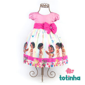 Vestido Moana Baby Rosa e saia Arco-Íris