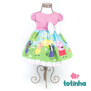 Vestido Peppa Pig Rosa com Laço Branco