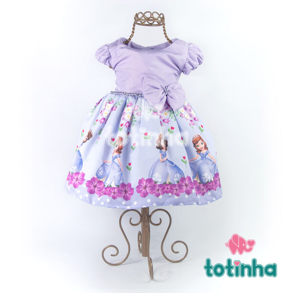 Vestido Princesinha Sofia Lilás com Laço Branco - Totinha