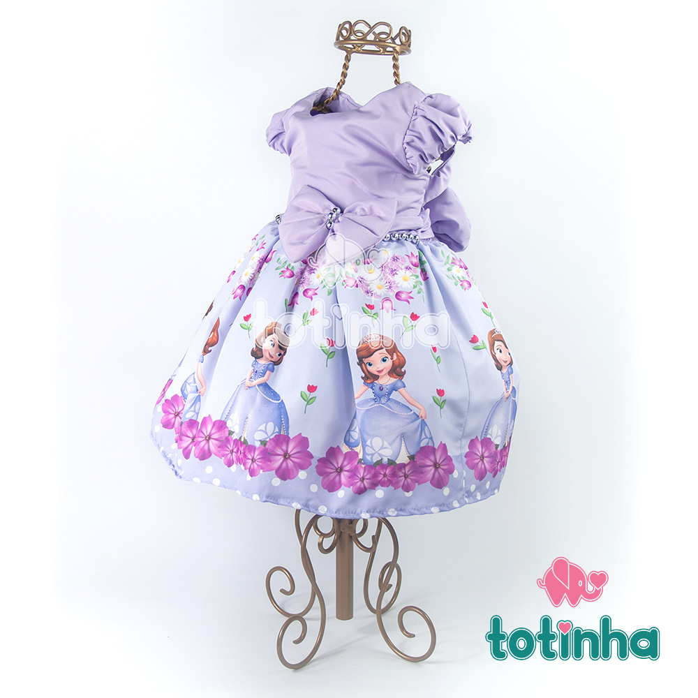 Vestido Princesinha Sofia Lilás com Laço Branco - Totinha