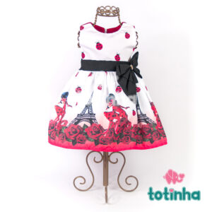 Vestido Ladybug Branco com Laço Preto