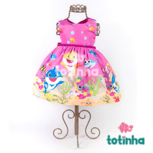 Vestido Baby Shark Rosa com Pérolas