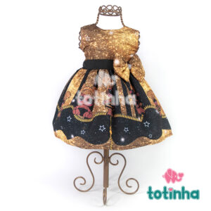 Vestido LOL Glitter Preto com Dourado
