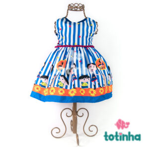 Vestido Show da Luna Listrado Azul e Branco com Flores