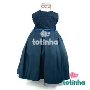 Vestido Azul  com Renda e Pérolas