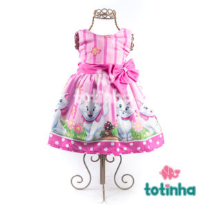 Vestido Gatinha Marie Rosa com Borboletas e Flores