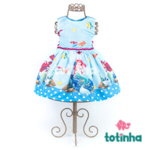 Vestido A Pequena Sereia Azul com Pérolas