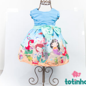 Vestido Fundo do Mar com Laço Verde