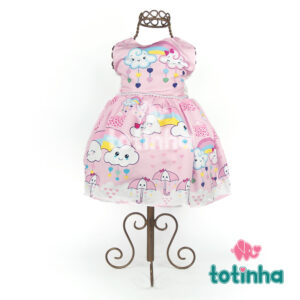 Vestido Chuva de Amor Rosa com pérolas